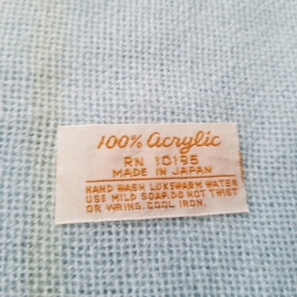 Vintage Ombre Stripe Acrylic Fringe Baby Blanket Pastel Pink Blue NOS Soft Girl - Picture 7 of 9